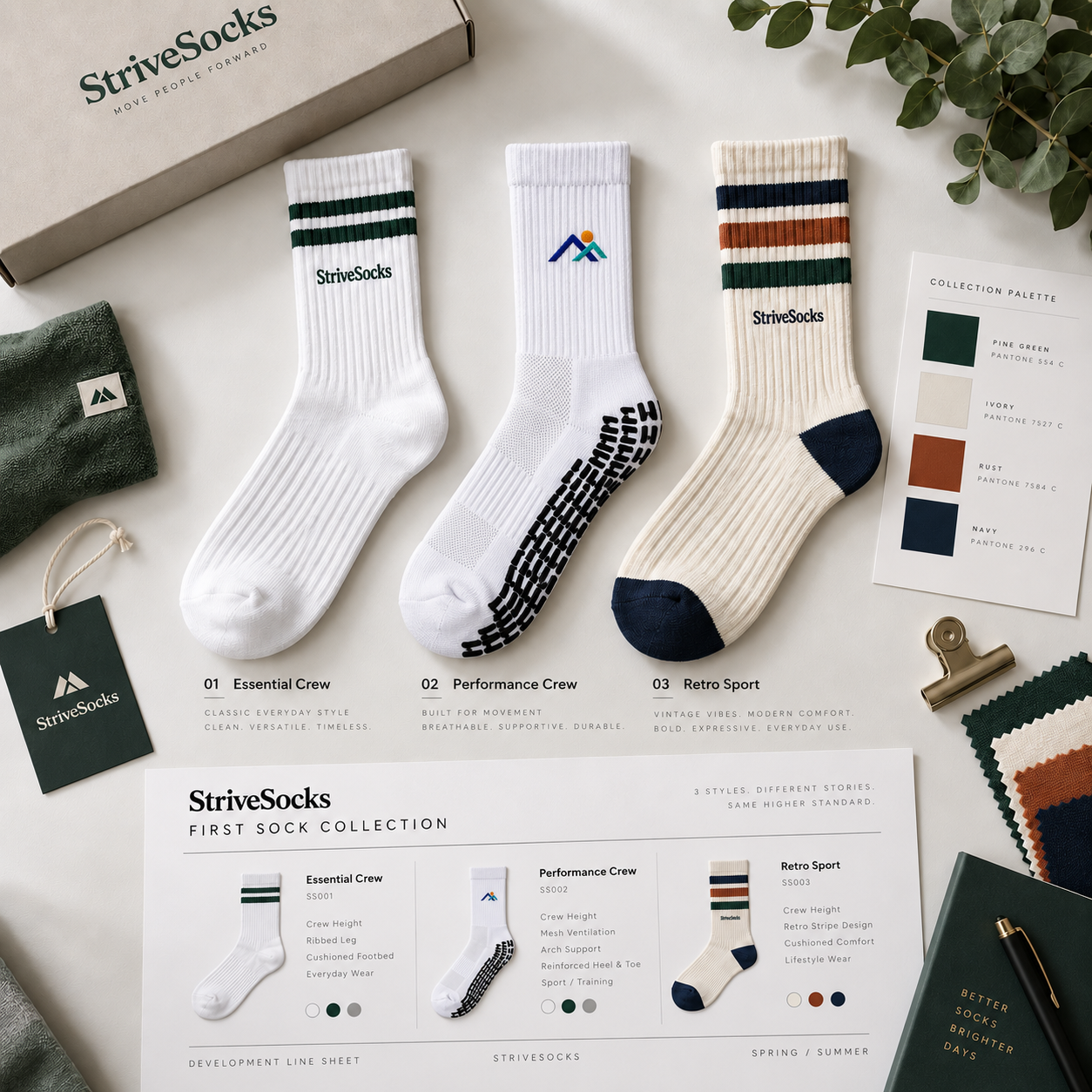 Three sock styles for a focused first brand collection