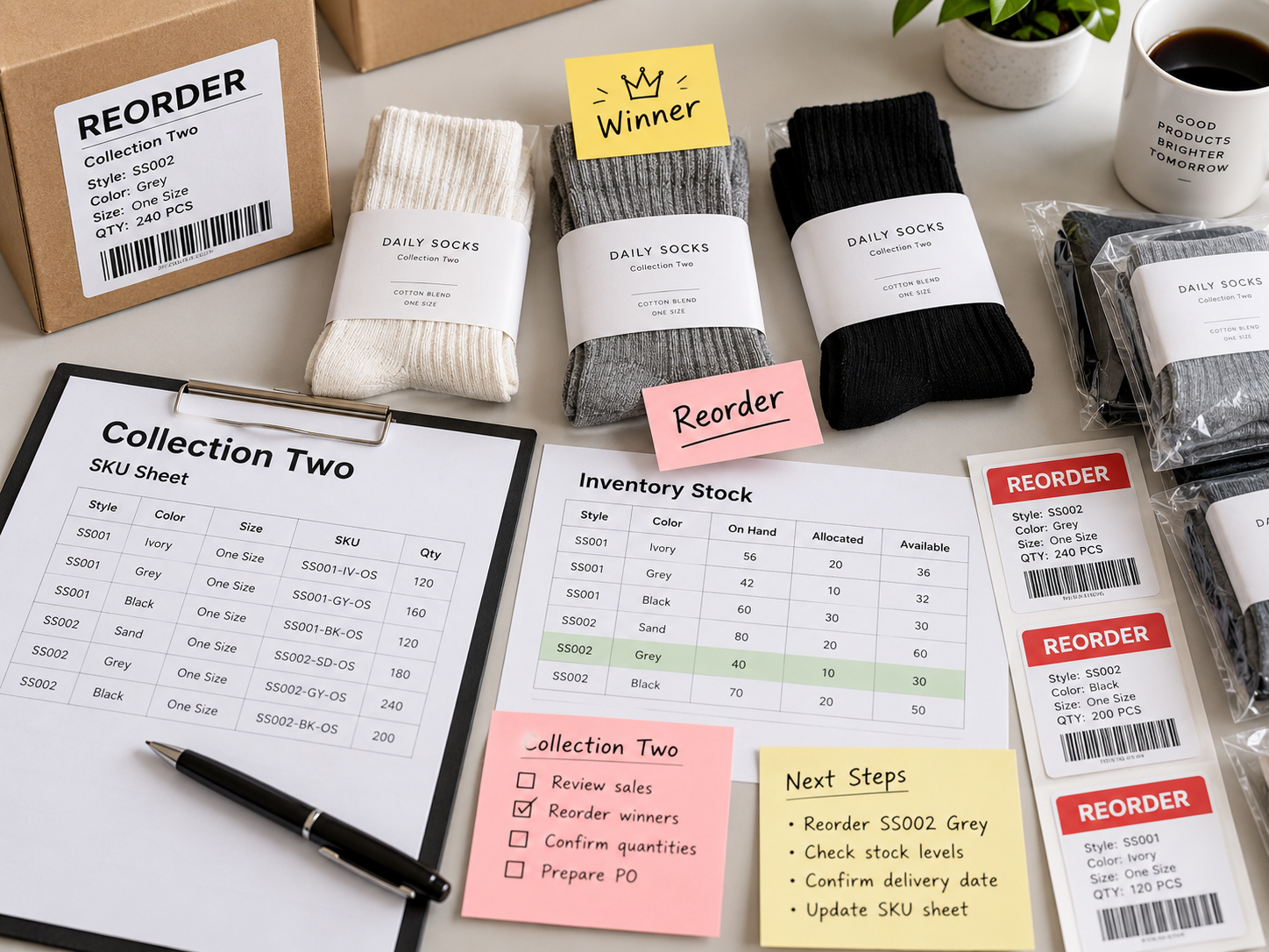 Sock collection inventory and reorder planning
