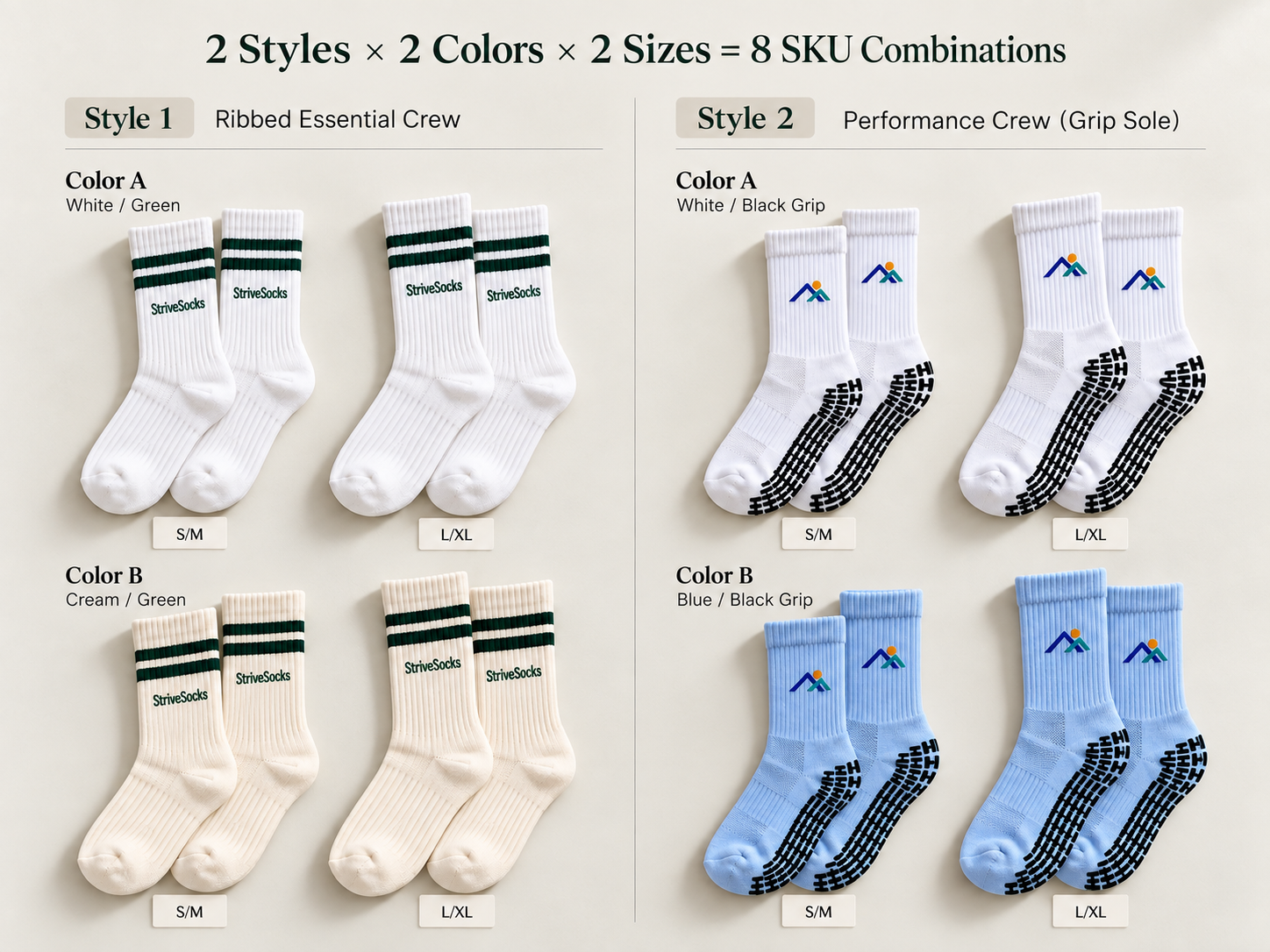 Sock collection SKU planning with styles, colors and sizes