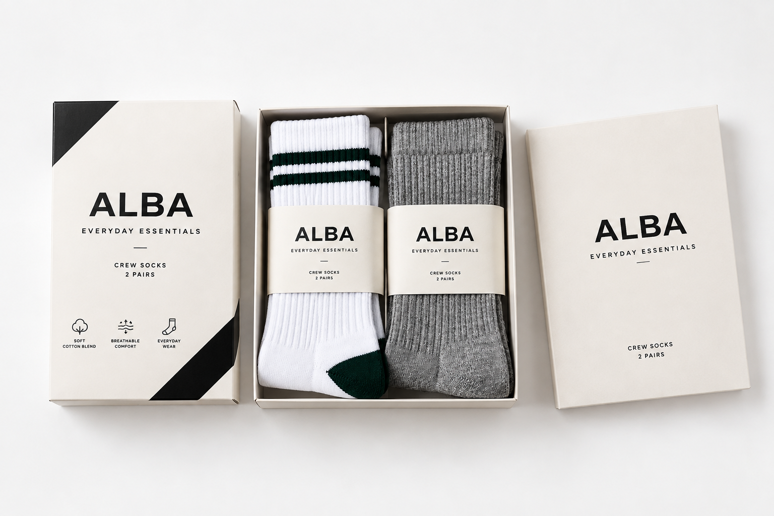 Private label socks presented in a retail box