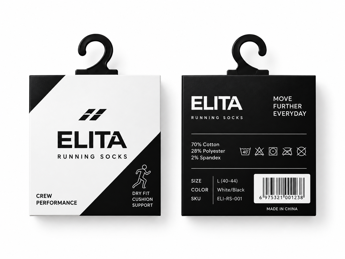 Sock packaging showing size and barcode label placement