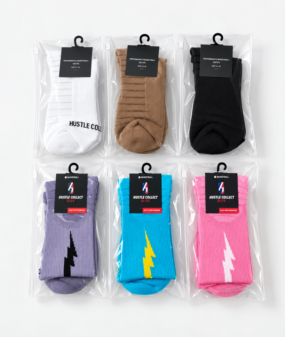 Packaged socks in several colorways showing how color choices expand a product range