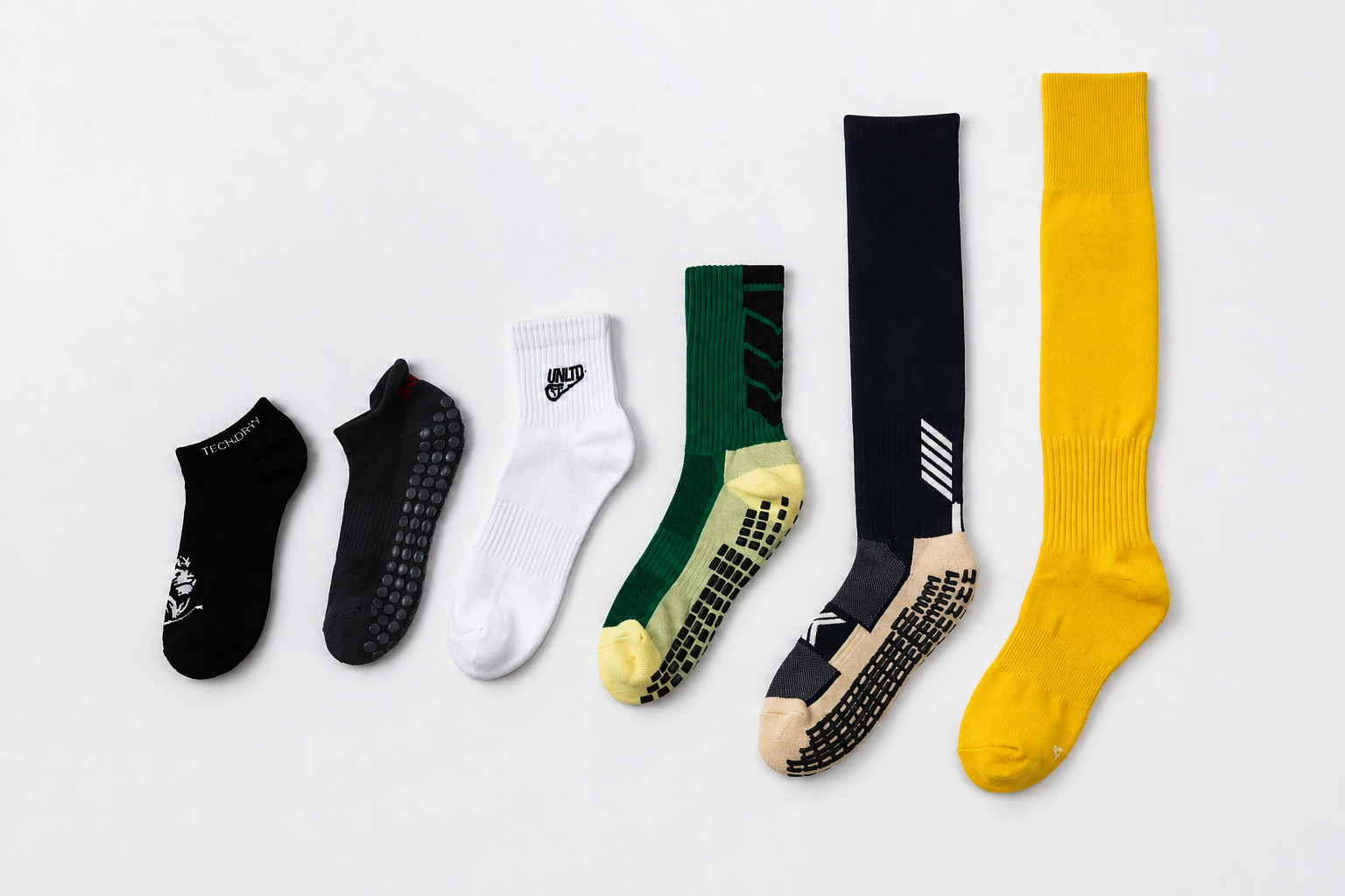 Different sock styles laid out together to illustrate assortment and SKU planning
