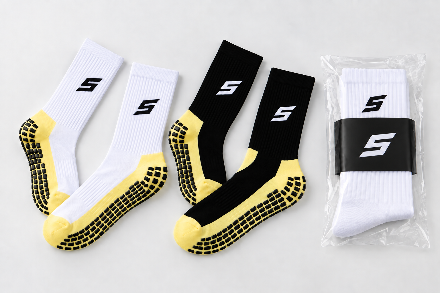 Approved football grip socks and retail packaging