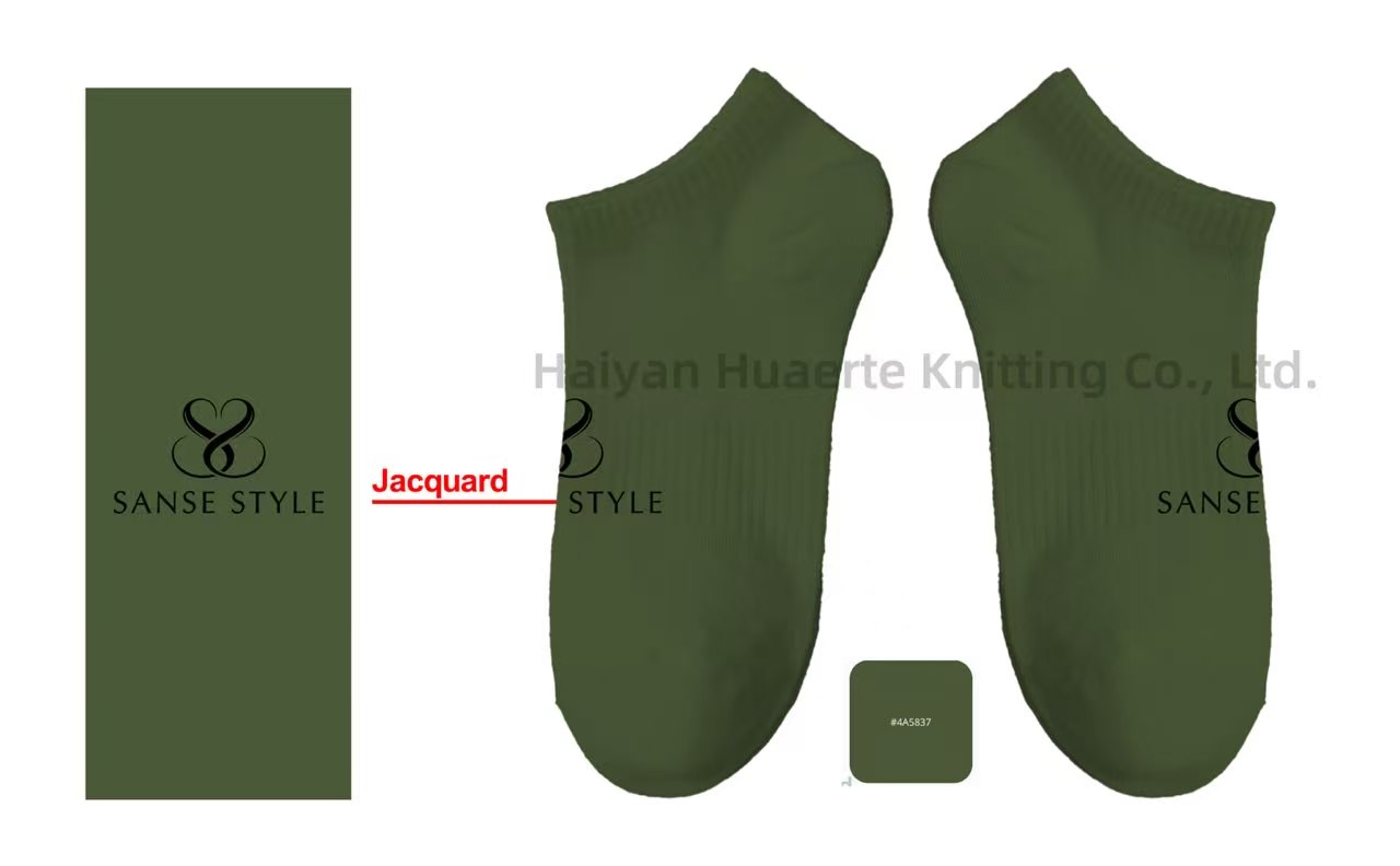 Olive low-cut sock color and logo placement drawing