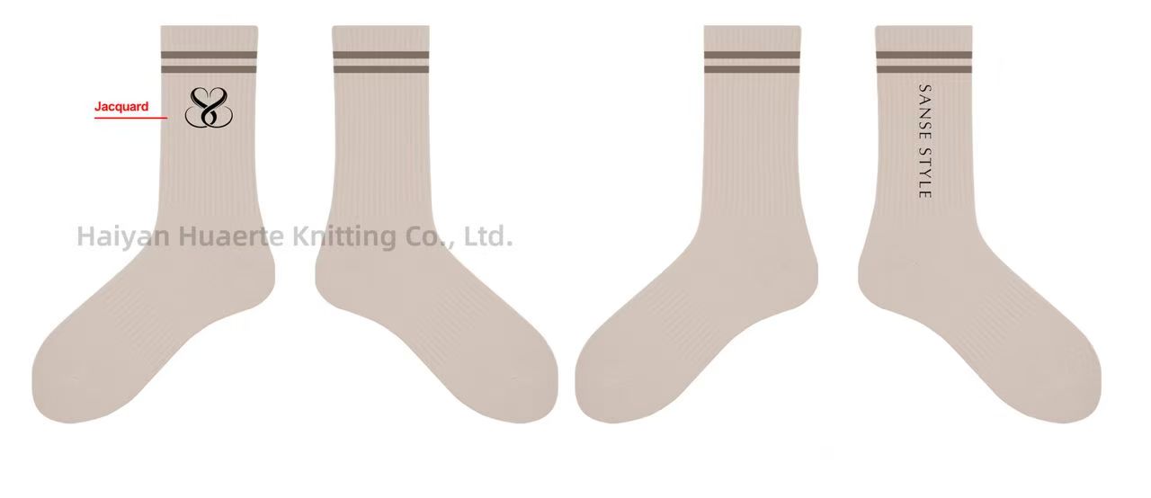 Neutral crew sock color and jacquard placement drawing