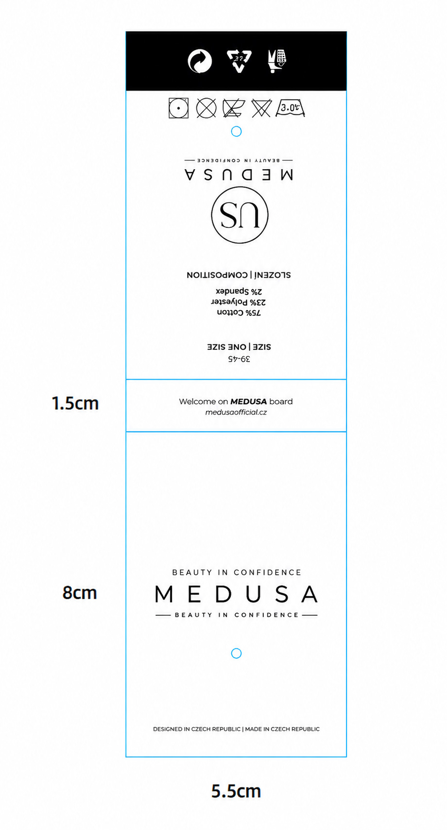 Full US MEDUSA retail sock card artwork with product and care information
