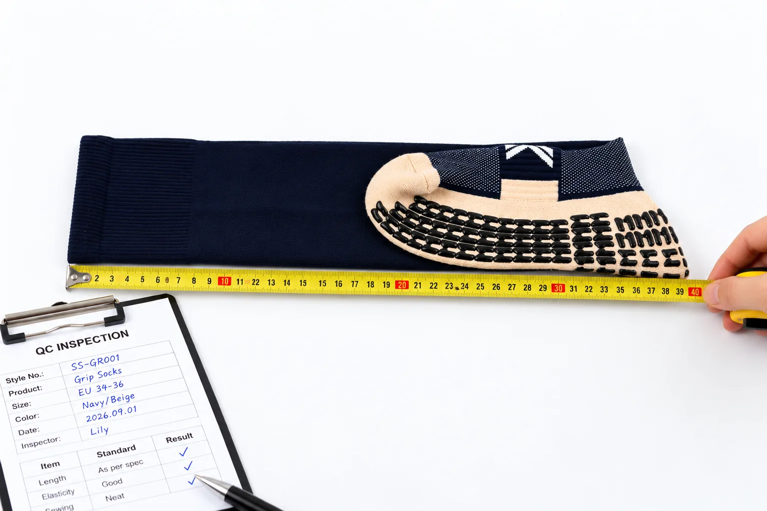 Grip sock measurement and workmanship reference