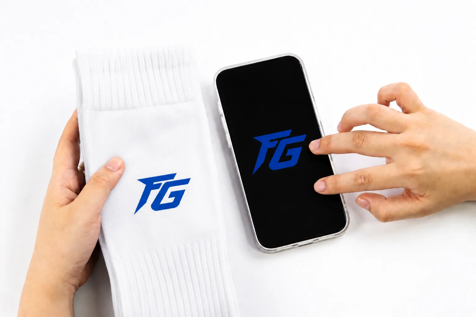 A branded sock sample compared with its logo reference
