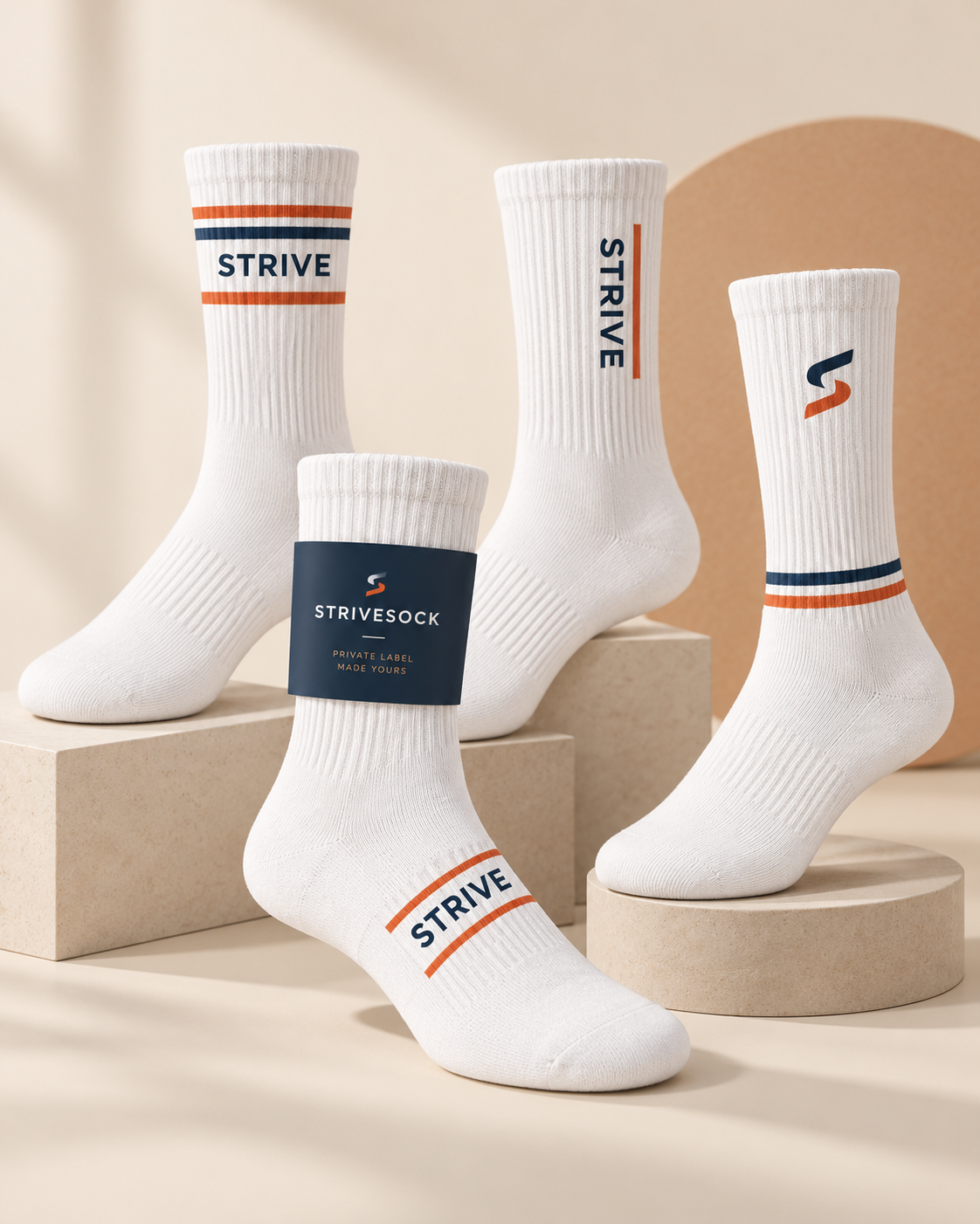Private label sock logo placement, stripe and paper band options