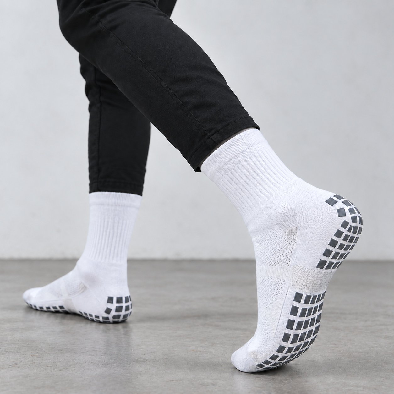 White Grip Low 01 performance socks worn on foot