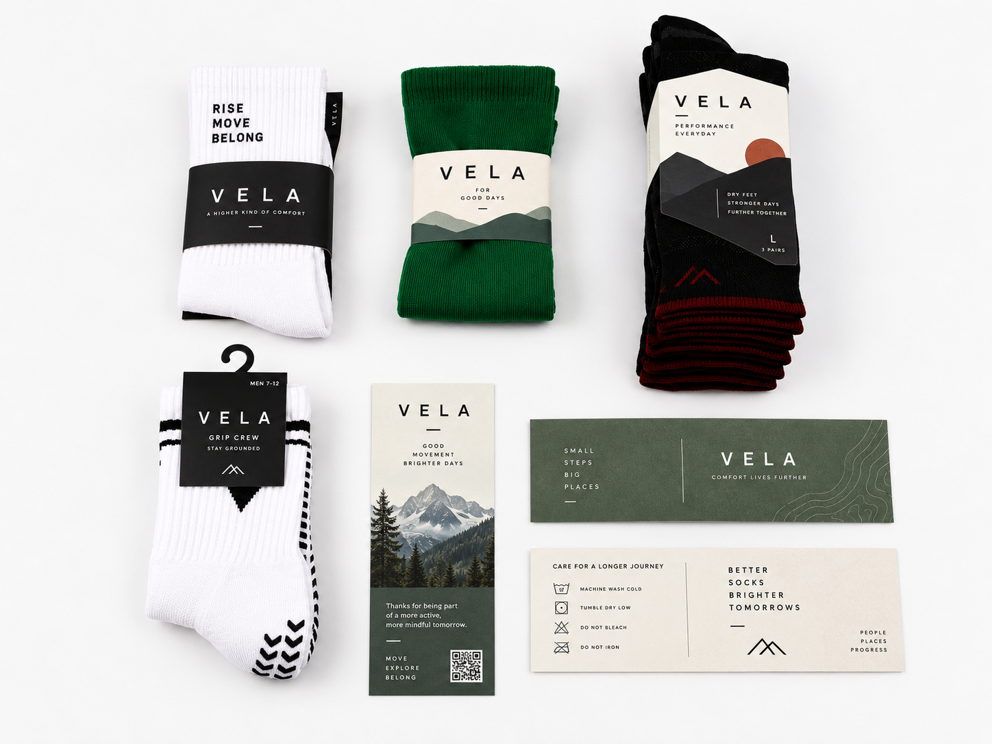 Private label socks with paper bands, hangtags and retail information