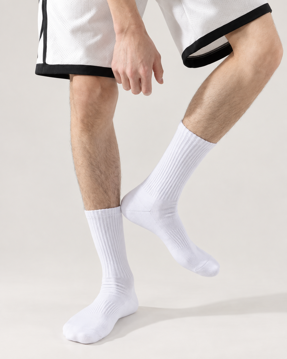 Essential Crew 01 white ribbed crew socks in the hero product view