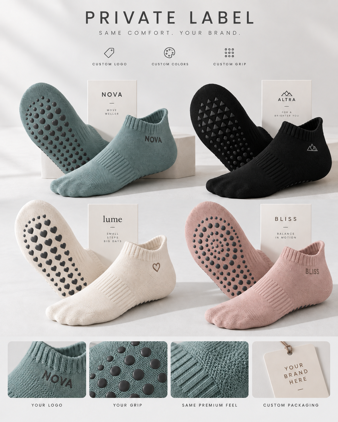 Grip Low 01 sock branding, grip artwork and packaging options