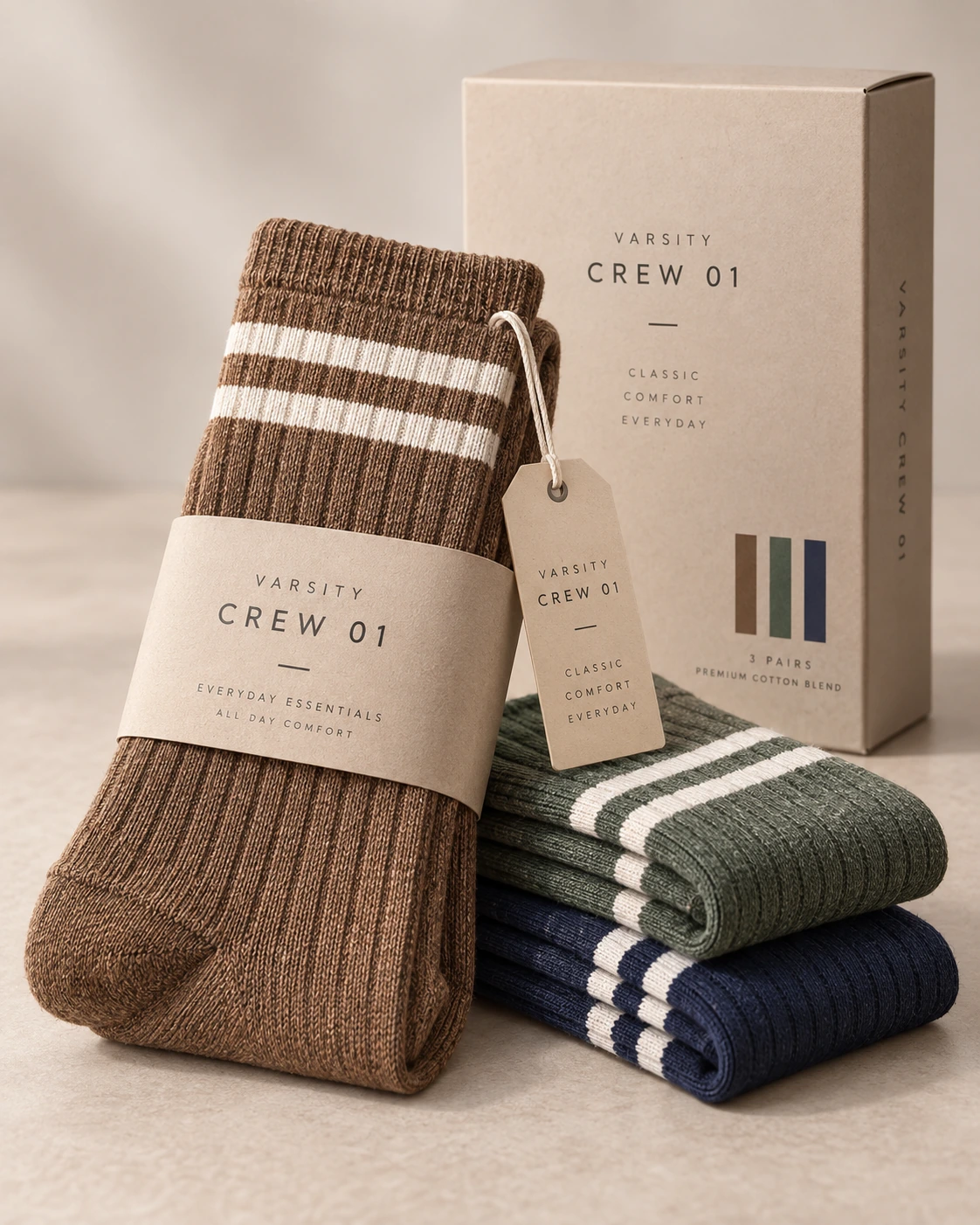 Varsity Crew 01 retail packaging and hangtag