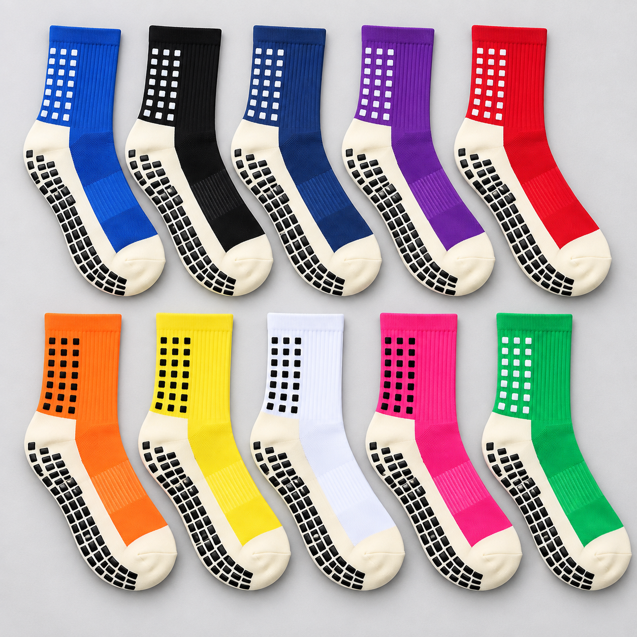 Performance grip socks in a broad range of colors
